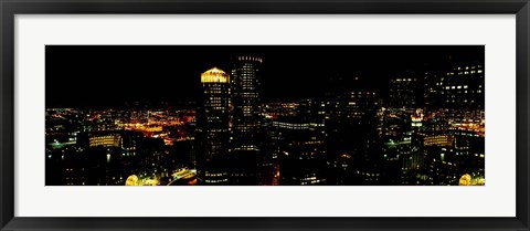 Framed High angle view of a city at night, Boston, Suffolk County, Massachusetts, USA Print