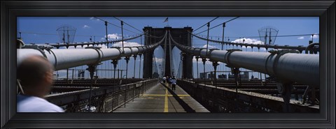 Framed Man walking on a bridge, Brooklyn Bridge, Brooklyn, New York City, New York State, USA Print