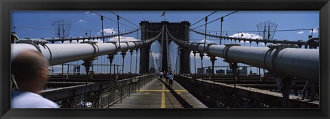 Framed Man walking on a bridge, Brooklyn Bridge, Brooklyn, New York City, New York State, USA Print
