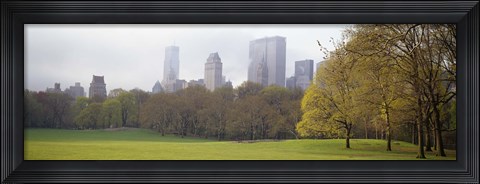 Framed Foggy view of trees and buildings, Central Park, Manhattan, New York City, New York State, USA Print