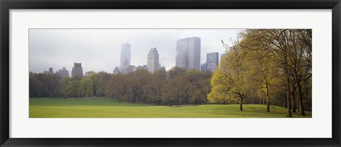 Framed Foggy view of trees and buildings, Central Park, Manhattan, New York City, New York State, USA Print