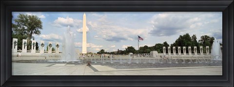 Framed Fountains at a memorial, National World War II Memorial, Washington Monument, Washington DC, USA Print