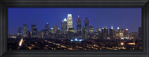 Framed Buildings lit up at night in a city, Comcast Center, Center City, Philadelphia, Philadelphia County, Pennsylvania, USA Print