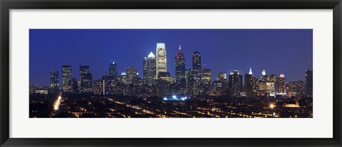 Framed Buildings lit up at night in a city, Comcast Center, Center City, Philadelphia, Philadelphia County, Pennsylvania, USA Print