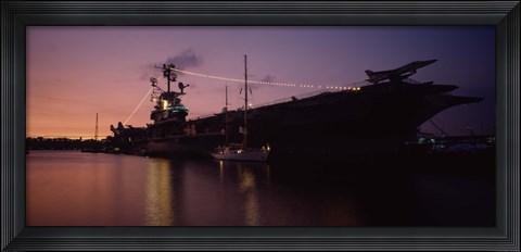 Framed Silhouette of an aircraft carrier in the sea, USS Intrepid, New York City, New York State, USA Print