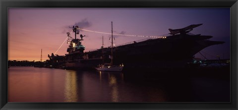 Framed Silhouette of an aircraft carrier in the sea, USS Intrepid, New York City, New York State, USA Print