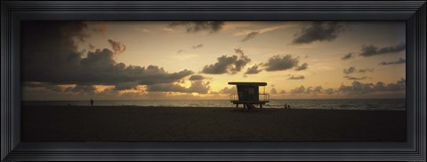 Framed Silhouette of a lifeguard hut on the beach, South Beach, Miami Beach, Miami-Dade County, Florida, USA Print