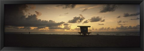 Framed Silhouette of a lifeguard hut on the beach, South Beach, Miami Beach, Miami-Dade County, Florida, USA Print