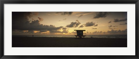 Framed Silhouette of a lifeguard hut on the beach, South Beach, Miami Beach, Miami-Dade County, Florida, USA Print