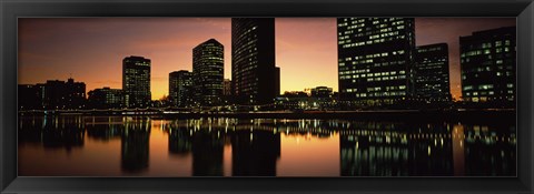 Framed Buildings lit up at dusk, Oakland, Alameda County, California, USA Print