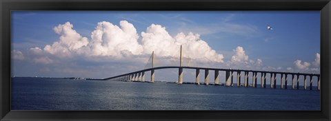 Framed Suspension bridge across the bay, Sunshine Skyway Bridge, Tampa Bay, Gulf of Mexico, Florida, USA Print