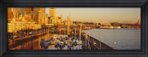 Framed Buildings at the waterfront, Elliott Bay, Bell Harbor Marina, Seattle, King County, Washington State, USA Print