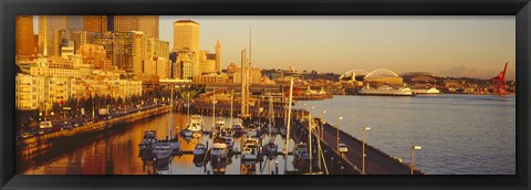 Framed Buildings at the waterfront, Elliott Bay, Bell Harbor Marina, Seattle, King County, Washington State, USA Print