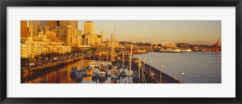 Framed Buildings at the waterfront, Elliott Bay, Bell Harbor Marina, Seattle, King County, Washington State, USA Print