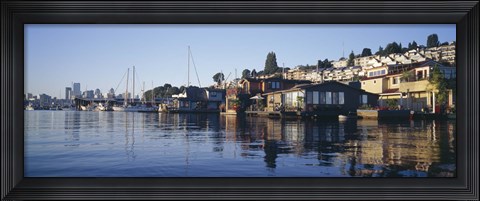 Framed Houseboats in a lake, Lake Union, Seattle, King County, Washington State, USA Print