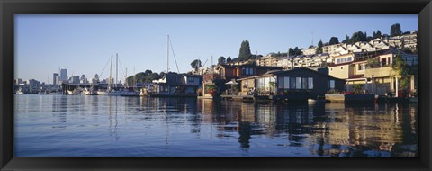 Framed Houseboats in a lake, Lake Union, Seattle, King County, Washington State, USA Print