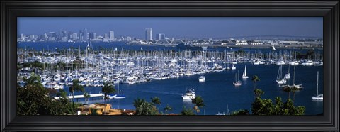 Framed Aerial view of boats moored at a harbor, San Diego, California, USA Print