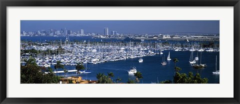 Framed Aerial view of boats moored at a harbor, San Diego, California, USA Print