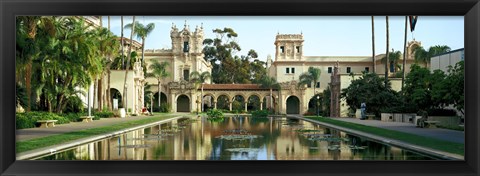 Framed Reflecting pool in front of a building, Balboa Park, San Diego, California, USA Print