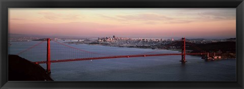 Framed Suspension bridge at dusk, Golden Gate Bridge, San Francisco Bay, San Francisco, California, USA Print