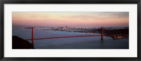 Framed Suspension bridge at dusk, Golden Gate Bridge, San Francisco Bay, San Francisco, California, USA Print