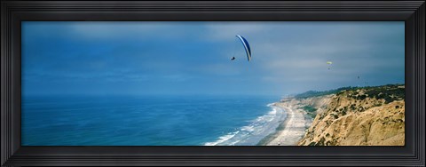 Framed Paragliders over the coast, La Jolla, San Diego, California, USA Print