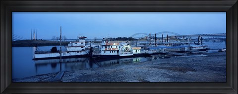 Framed Boats moored at a harbor, Memphis, Mississippi River, Tennessee, USA Print