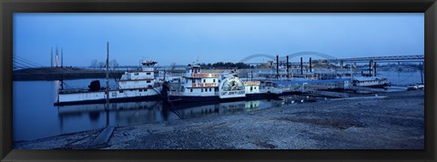 Framed Boats moored at a harbor, Memphis, Mississippi River, Tennessee, USA Print