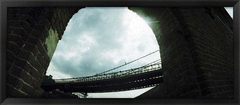 Framed Low angle view of a bridge, Brooklyn Bridge, Brooklyn, New York City, New York State, USA Print