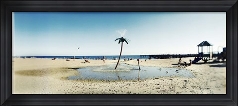 Framed Palm tree sprinkler on the beach, Coney Island, Brooklyn, New York City, New York State, USA Print