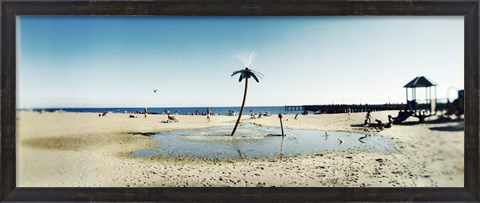 Framed Palm tree sprinkler on the beach, Coney Island, Brooklyn, New York City, New York State, USA Print