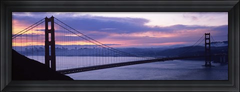 Framed Silhouette of a suspension bridge at dusk, Golden Gate Bridge, San Francisco, California Print