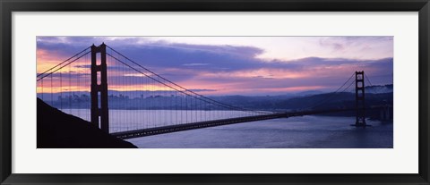 Framed Silhouette of a suspension bridge at dusk, Golden Gate Bridge, San Francisco, California Print