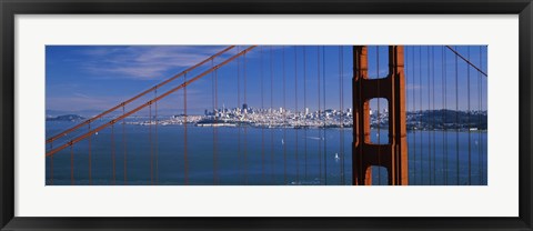Framed Suspension bridge with a city in the background, Golden Gate Bridge, San Francisco, California, USA Print