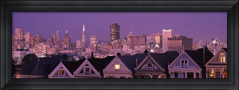 Framed Skyscrapers lit up at night in a city, San Francisco, California, USA Print