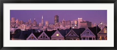 Framed Skyscrapers lit up at night in a city, San Francisco, California, USA Print