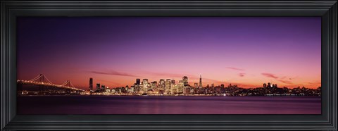 Framed Bay Bridge and San Francisco Skyline with Purple Dusk Sky Print