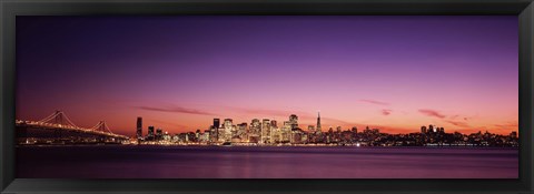 Framed Bay Bridge and San Francisco Skyline with Purple Dusk Sky Print