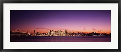 Framed Bay Bridge and San Francisco Skyline with Purple Dusk Sky Print