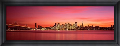 Framed Bay Bridge and San Francisco Skyline at Dusk (pink sky) Print