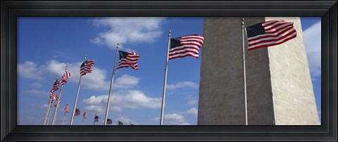 Framed American flags in front of an obelisk, Washington Monument, Washington DC, USA Print