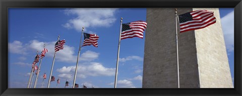 Framed American flags in front of an obelisk, Washington Monument, Washington DC, USA Print