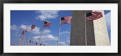 Framed American flags in front of an obelisk, Washington Monument, Washington DC, USA Print