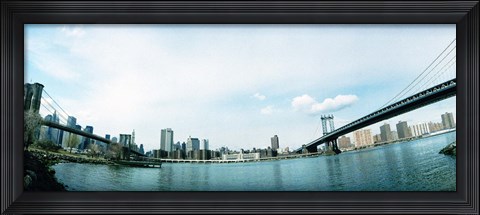 Framed Two bridges across a river, Brooklyn bridge, Manhattan Bridge, East River, Brooklyn, New York City, New York State, USA Print