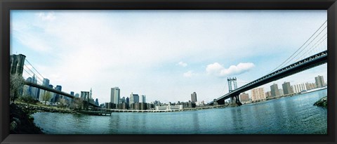 Framed Two bridges across a river, Brooklyn bridge, Manhattan Bridge, East River, Brooklyn, New York City, New York State, USA Print