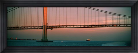 Framed Bridge across the river, Verrazano-Narrows Bridge, New York Harbor, New York City, New York State, USA Print