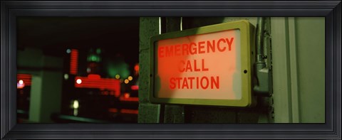Framed Emergency telephone booth in a city, California, USA Print