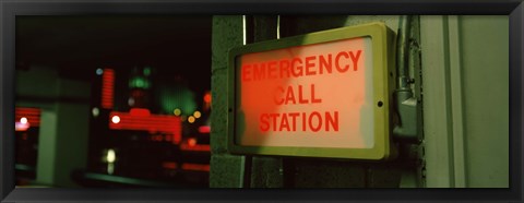 Framed Emergency telephone booth in a city, California, USA Print