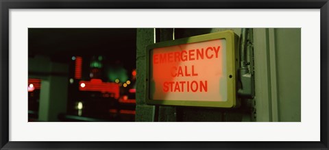 Framed Emergency telephone booth in a city, California, USA Print