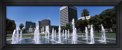 Framed Plaza De Cesar Chavez with Water Fountains, San Jose, California Print